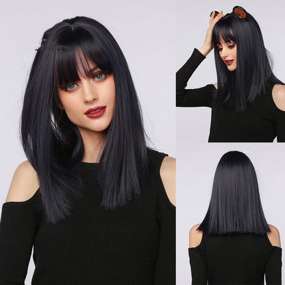 Medium Length Straight Hair in Red, Brown, Black, Multicolor