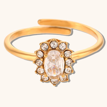 Adjustable Oval Flower Zircon Ring