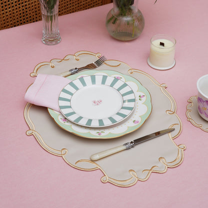 CELESTIA BEIGE OVAL FAUX LEATHER PLACEMAT & COASTER SET (Set Of 4)