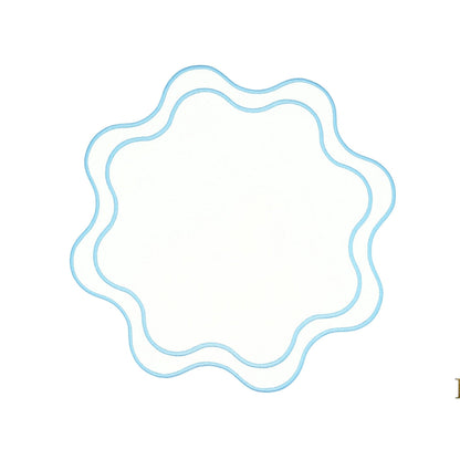 HAVEN WHITE WAVY EDGE BLUE TRIM FAUX LEATHER PLACEMAT (Set Of 4)