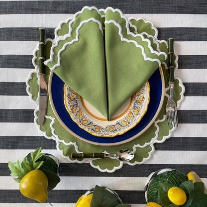 CRESSIDA GREEN ROUND FABRIC PLACEMAT & NAPKIN SET (Set Of 4)
