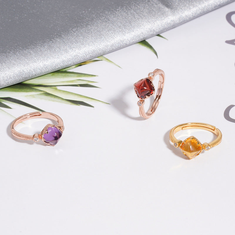Natural Amethyst S925 Silver Gold-plated Sugar Tower Ring