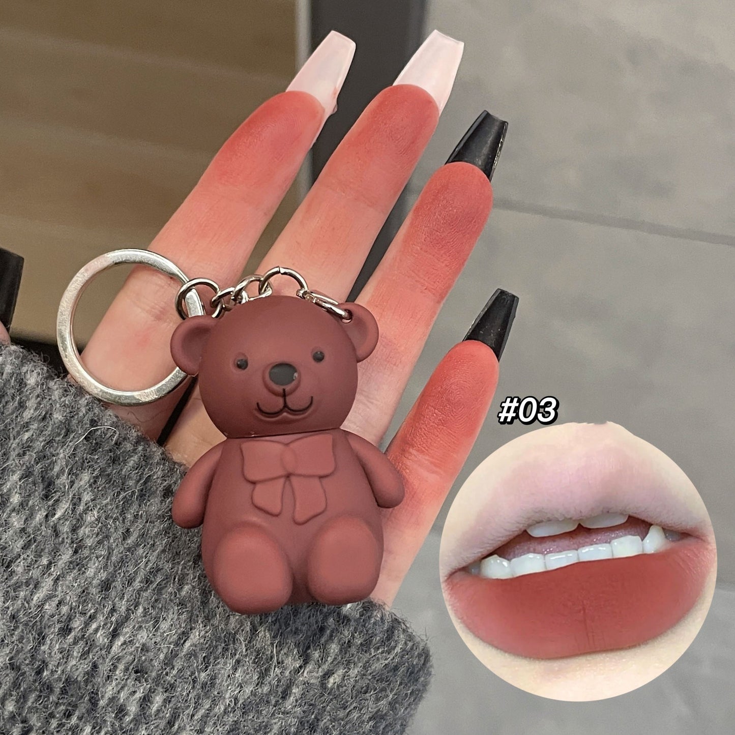 Matte White Bear Lip Mud Keychain - 6 Colors