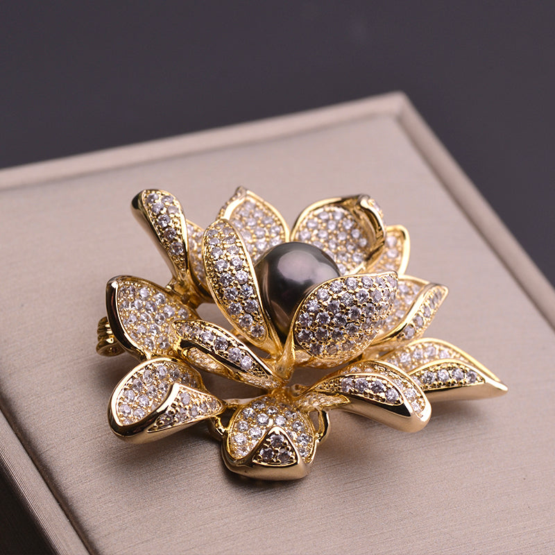 Lotus Flower Brooch with Freshwater Pearls