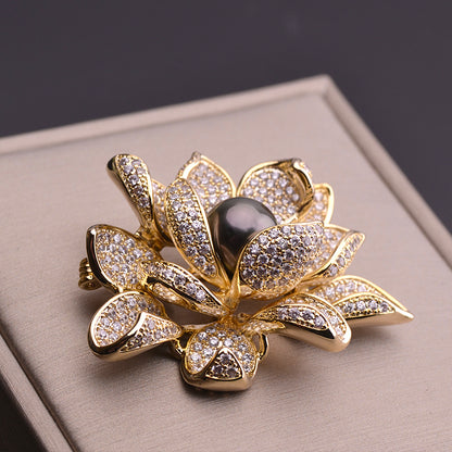 Lotus Flower Brooch with Freshwater Pearls