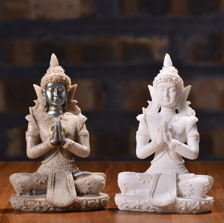 Resin Sandstone Small Sitting Buddha Home Decor Piece