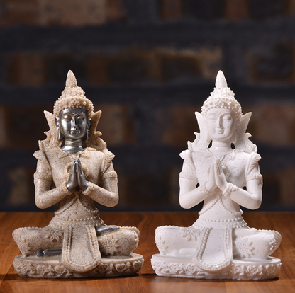 Resin Sandstone Small Sitting Buddha Home Decor Piece