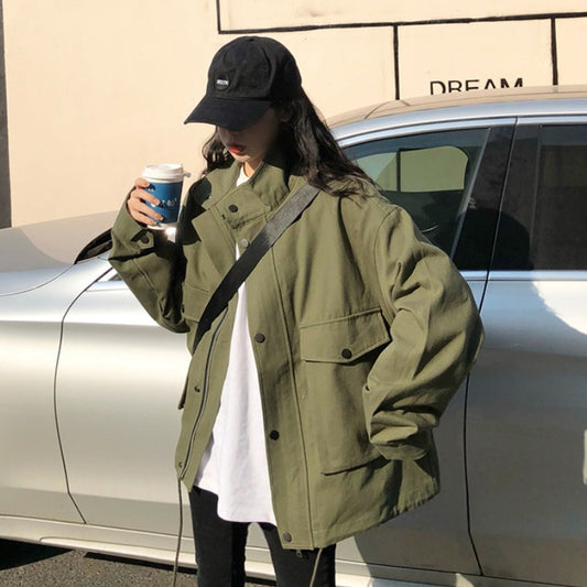 Women's Casual Loose Fit Tooling Windbreaker Jacket