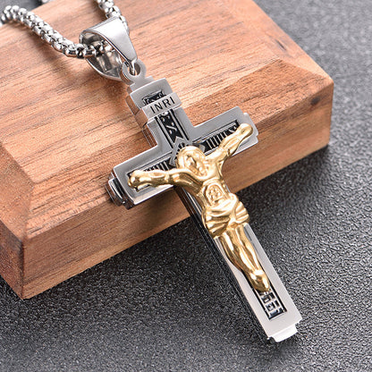 Titanium Steel Cross Necklace for Men's Style (Wholesale)