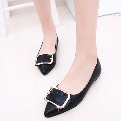 Pointed Flat Shoes with Square Buckle for Women