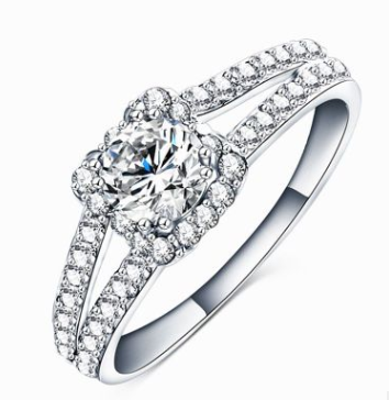 S925 Silver Transparent Crystal Engagement Ring