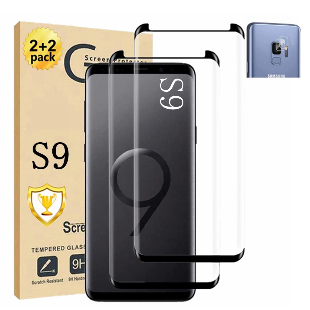 Galaxy S9 Screen Protector 2 Pack Samsung Galaxy S9 Tempered Glass Screen Protector【2+2 Pack】 2 Pack Camera Lens Protector 3D Glass 9H Hardness Tempered Glass Screen Protector for Samsung Galaxy S9