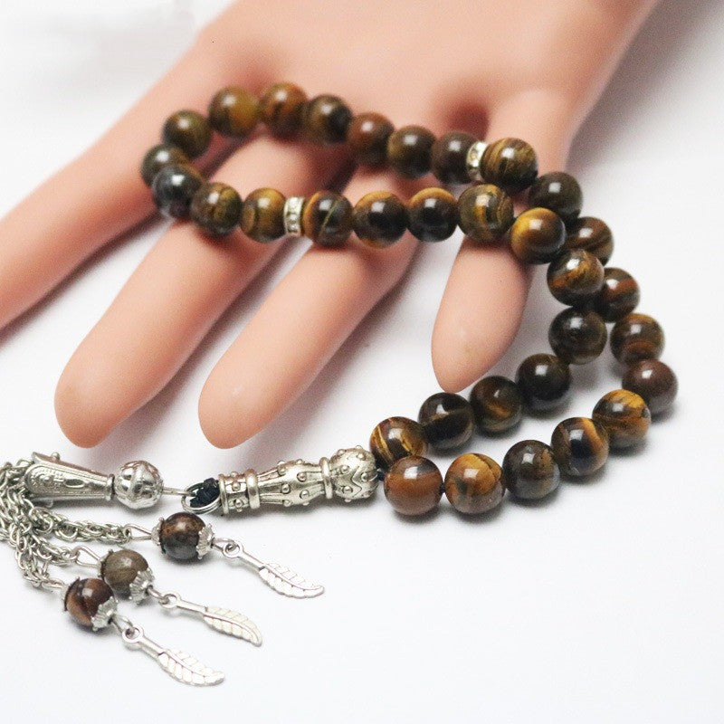 Tiger Eye Prayer Beads Bracelet with Tassel (33 Beads)