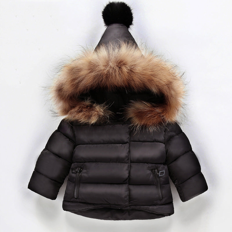 Children's Thick Cotton Coat with Fur Collar