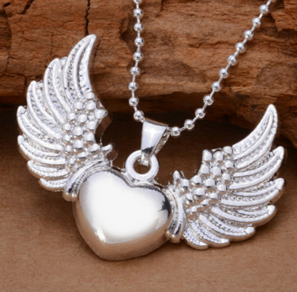 Angel Wing Heart Pendant Necklace