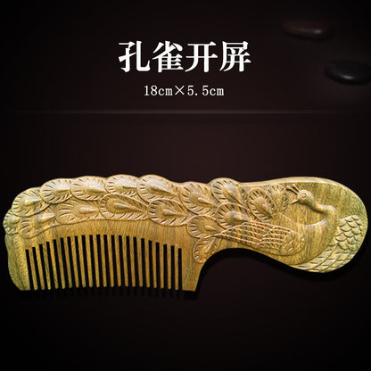 Wholesale Green Sandalwood Double-Sided Carved Comb Set
