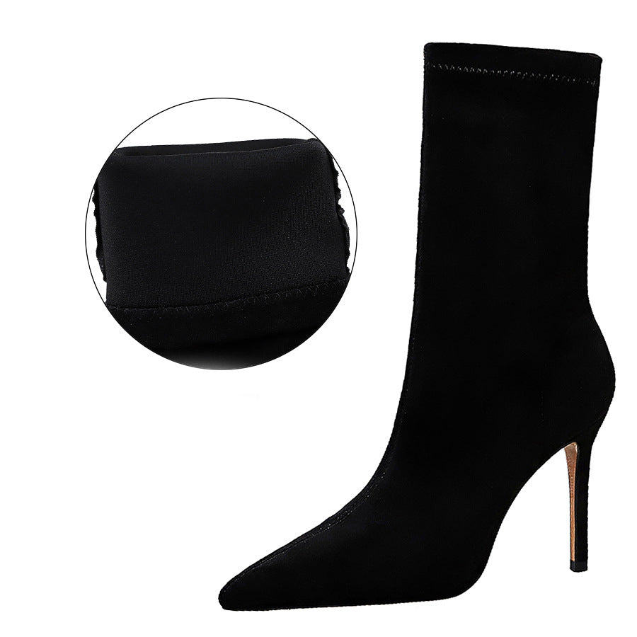High-Heeled Suede Pointed Toe Women's Boots