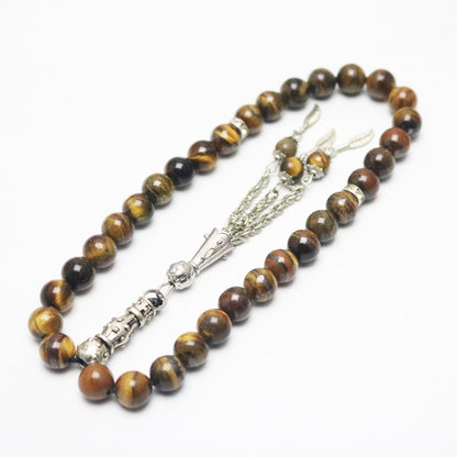 Tiger Eye Prayer Beads Bracelet with Tassel (33 Beads)