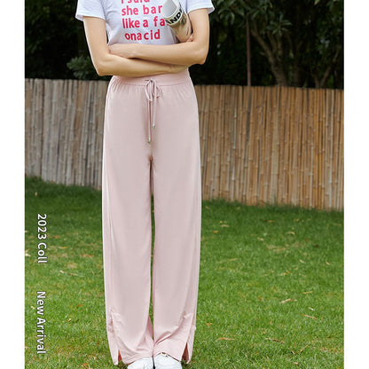 Pink Ice Silk Wide-Leg Trousers for Spring/Summer 2024