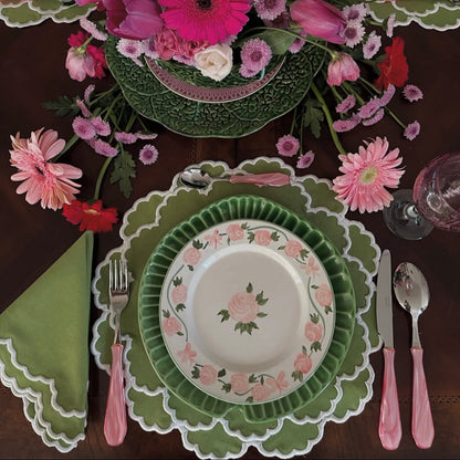 CRESSIDA GREEN ROUND FABRIC PLACEMAT & NAPKIN SET (Set Of 4)