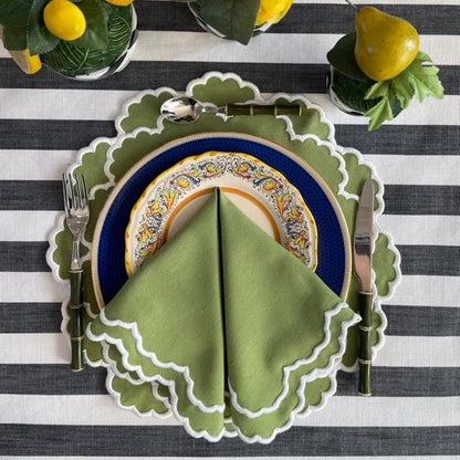 CRESSIDA GREEN ROUND FABRIC PLACEMAT & NAPKIN SET (Set Of 4)