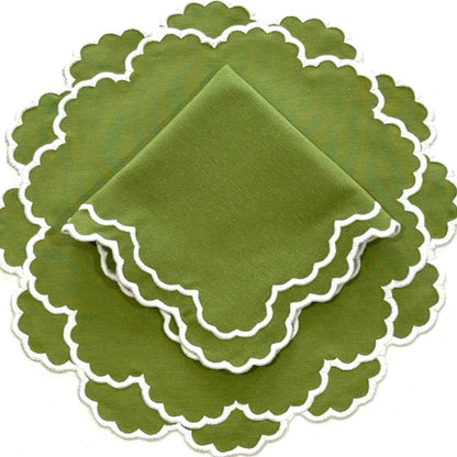 CRESSIDA GREEN ROUND FABRIC PLACEMAT & NAPKIN SET (Set Of 4)