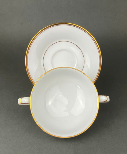 Vintage Noritake Allison Porcelain Soup Bowls & Saucers, Gold Wedding Band China, Set of 7