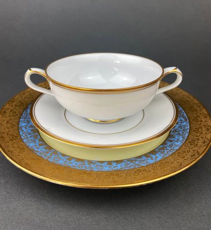 Vintage Noritake Allison Porcelain Soup Bowls & Saucers, Gold Wedding Band China, Set of 7