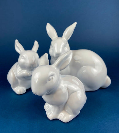 White Porcelain, Cupcake Sized Stand. Climbing Bunnies Detail. Rabbit Themed Table Accessories. Candy Dish, Candle Holder, Modern Farmhouse.