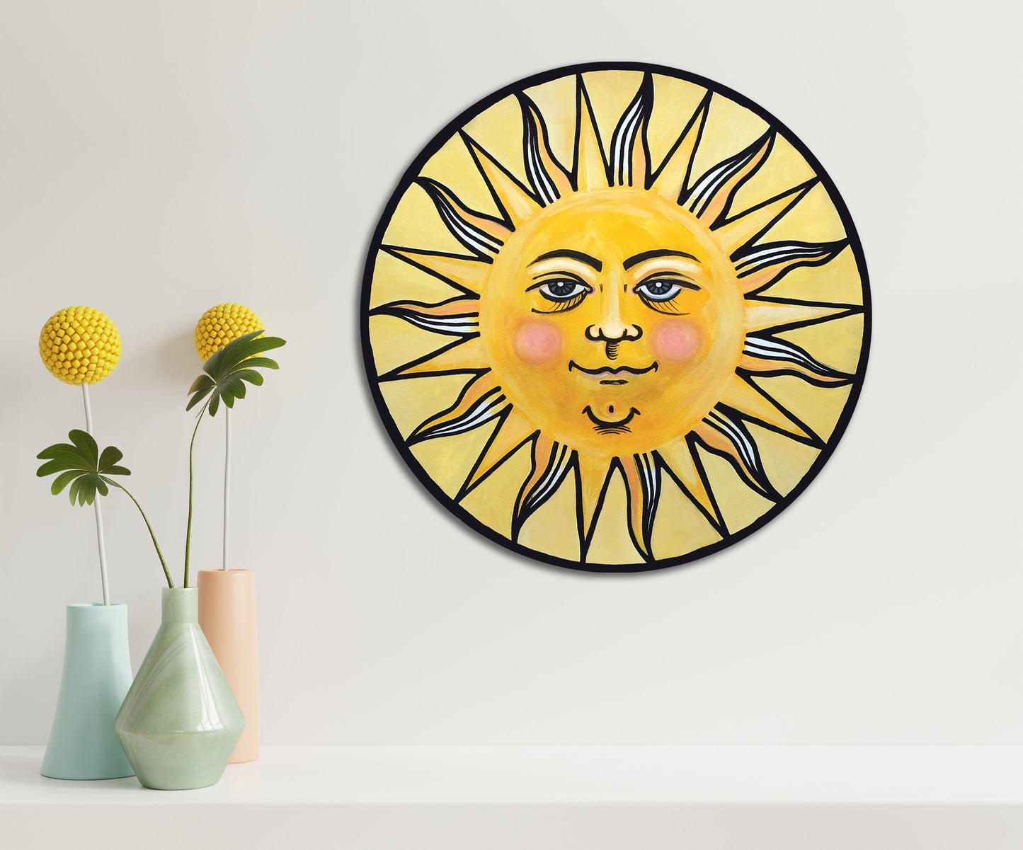 Sun Wall Art Ready to Hang 20" Smiling Yellow Sun Wall Decor