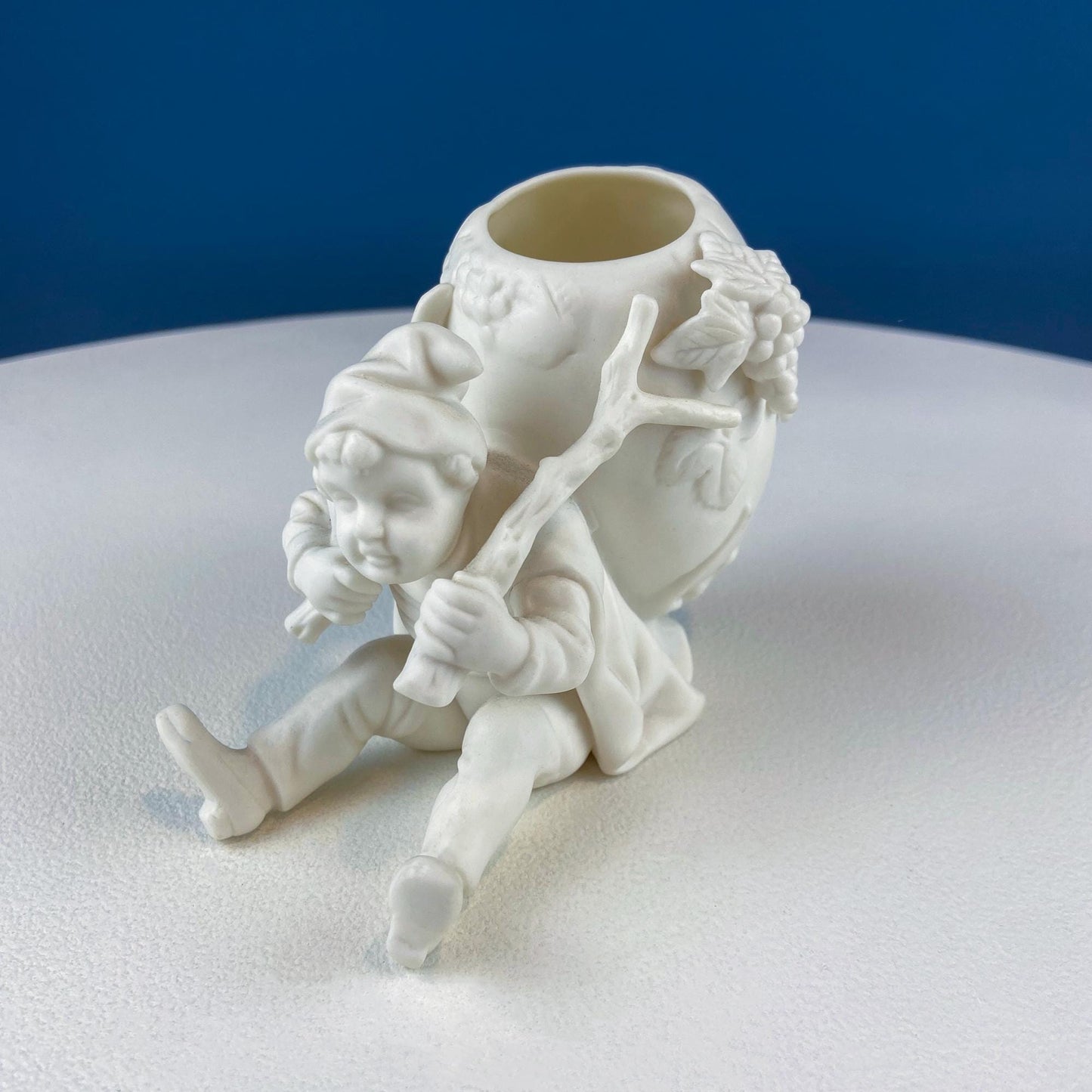 Vintage Lenwile Ardalt Porcelain Flower Vase: Boy with Wine Barrel