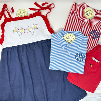 Red, White and Blue Tie Strap Dress