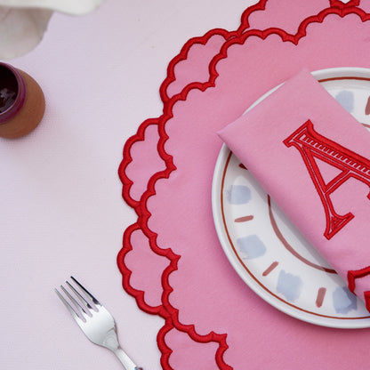 CRESSIDA PINK ROUND FABRIC PLACEMAT & NAPKIN SET (Set Of 4)