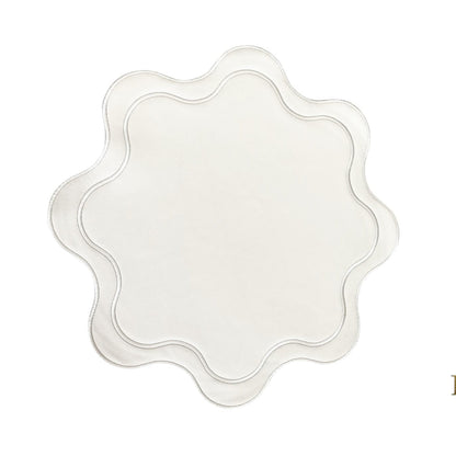 HAVEN WHITE WAVY EDGE NAVY TRIM FAUX LEATHER PLACEMAT (Set Of 4)