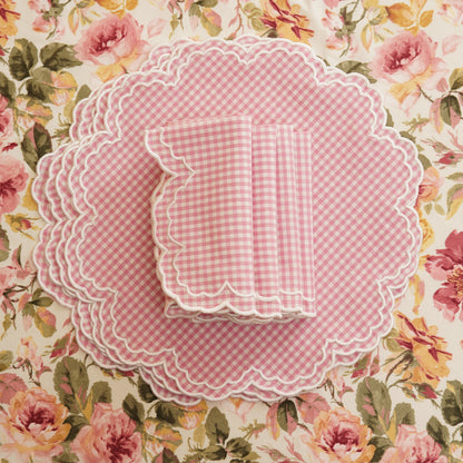 MAGNOLIA PINK GINGHAM WHITE TRIM PLACEMAT & NAPKIN SET (Set Of 4)