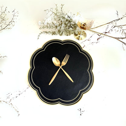 NURTURE BLACK GOLD SCALLOPED FAUX LEATHER PLACEMAT (Set Of 4)