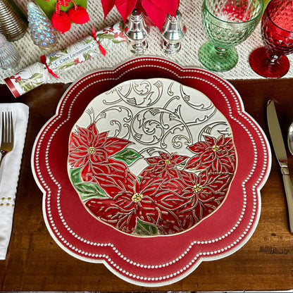 NURTURE RED SCALLOPED FAUX LEATHER PLACEMAT (Set Of 4)