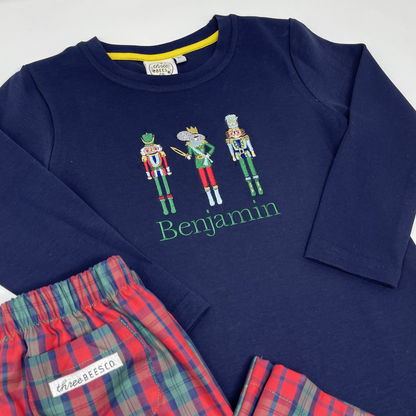 Christmas Nutcracker Trio Embroidery Boys Long Sleeve Shirt