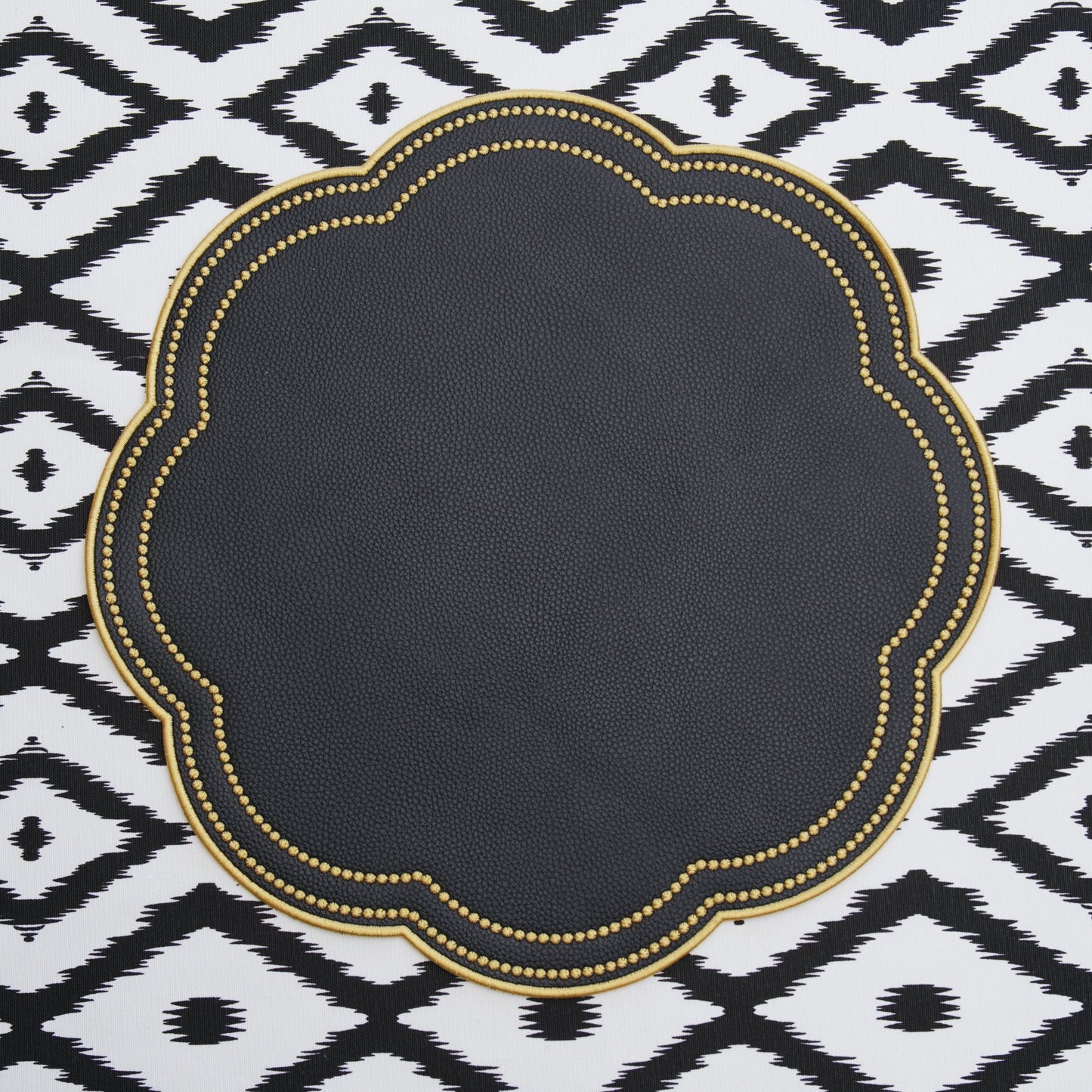 NURTURE BLACK GOLD SCALLOPED FAUX LEATHER PLACEMAT (Set Of 4)