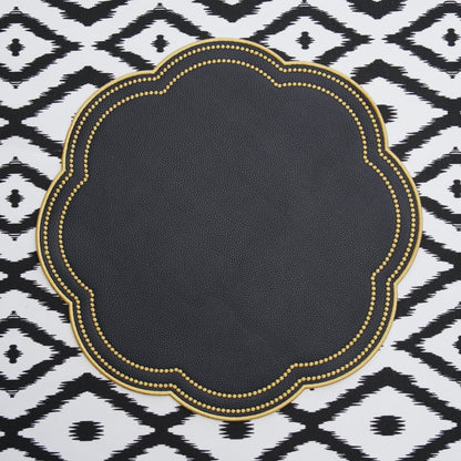NURTURE BLACK GOLD SCALLOPED FAUX LEATHER PLACEMAT (Set Of 4)