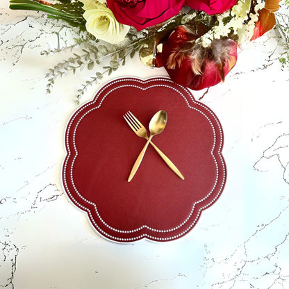 NURTURE RED SCALLOPED FAUX LEATHER PLACEMAT (Set Of 4)