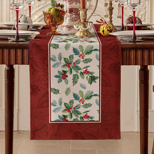 Softalker Christmas Table Runner with Vintage Holly Premium Polyester Fabric Xmas Table Decoration for Winter Holiday/Parties/Dining Indoor and Outdoor Use(13x90 Inch)