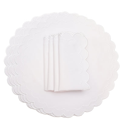 LILY WHITE ROUND FABRIC PLACEMAT & NAPKIN SET (Set Of 4)