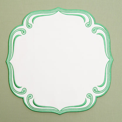 ROYAL WHITE GREEN TRIM SQUARE FAUX LEATHER PLACEMAT (Set Of 4)