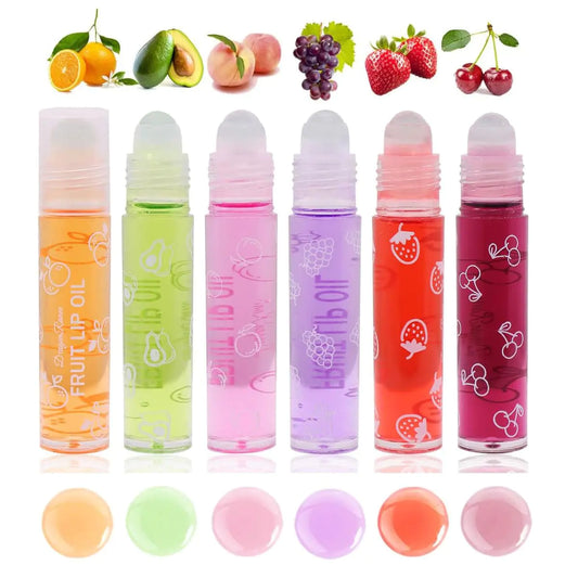 “6-Pack Fruity Roll-On Lip Oil ✨ Glossy • Hydrating • Non-Sticky”